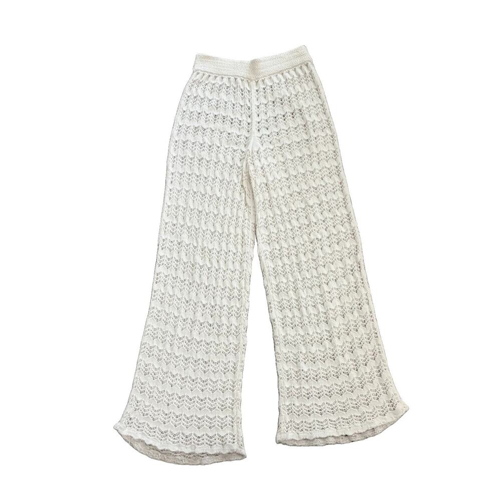 Abercrombie & Fitch Cream Crochet Cover Up Knit Pants Small Long SL EUC